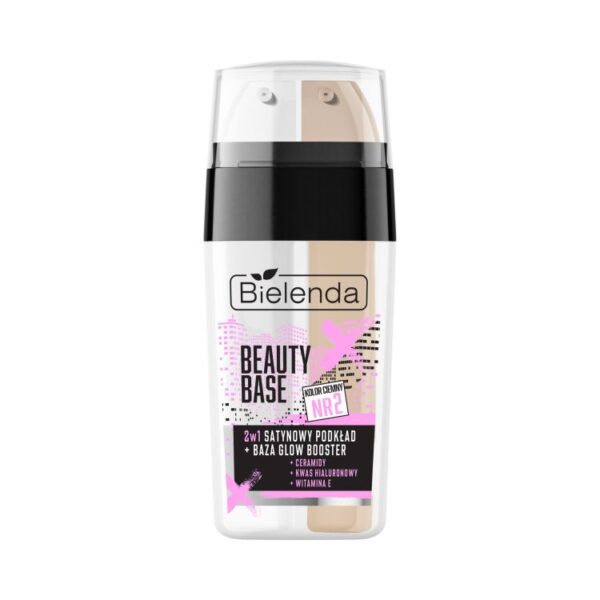 BIELENDA Beauty Base Satynowy podkład + baza glow booster 2w1, odcień 2 ciemny 15g