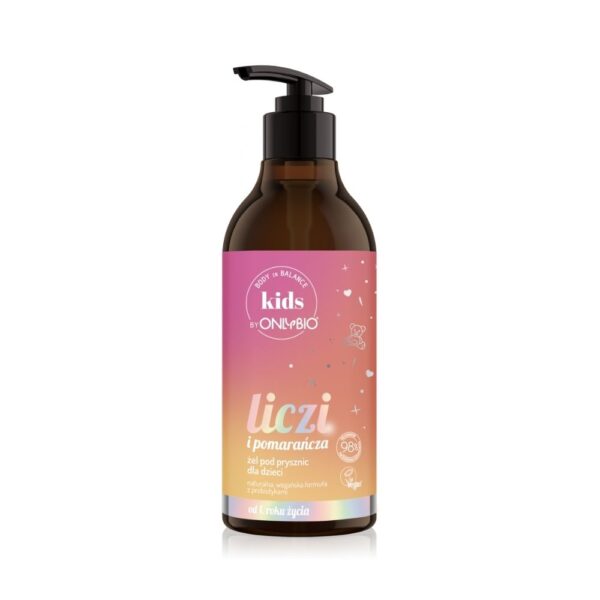 OnlyBio Kids Żel pod prysznic dla dzieci, Liczi i Pomarańcza (400ml)